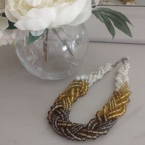 Braided Elegant Multicolor Beaded Necklace Gold Brown White